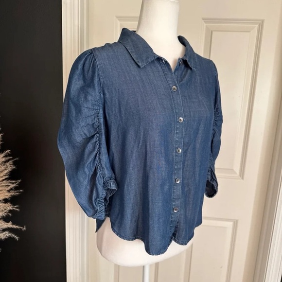 Splendid Puff Sleeve Denim Button Down Shirt 
size Small - Picture 4 of 12